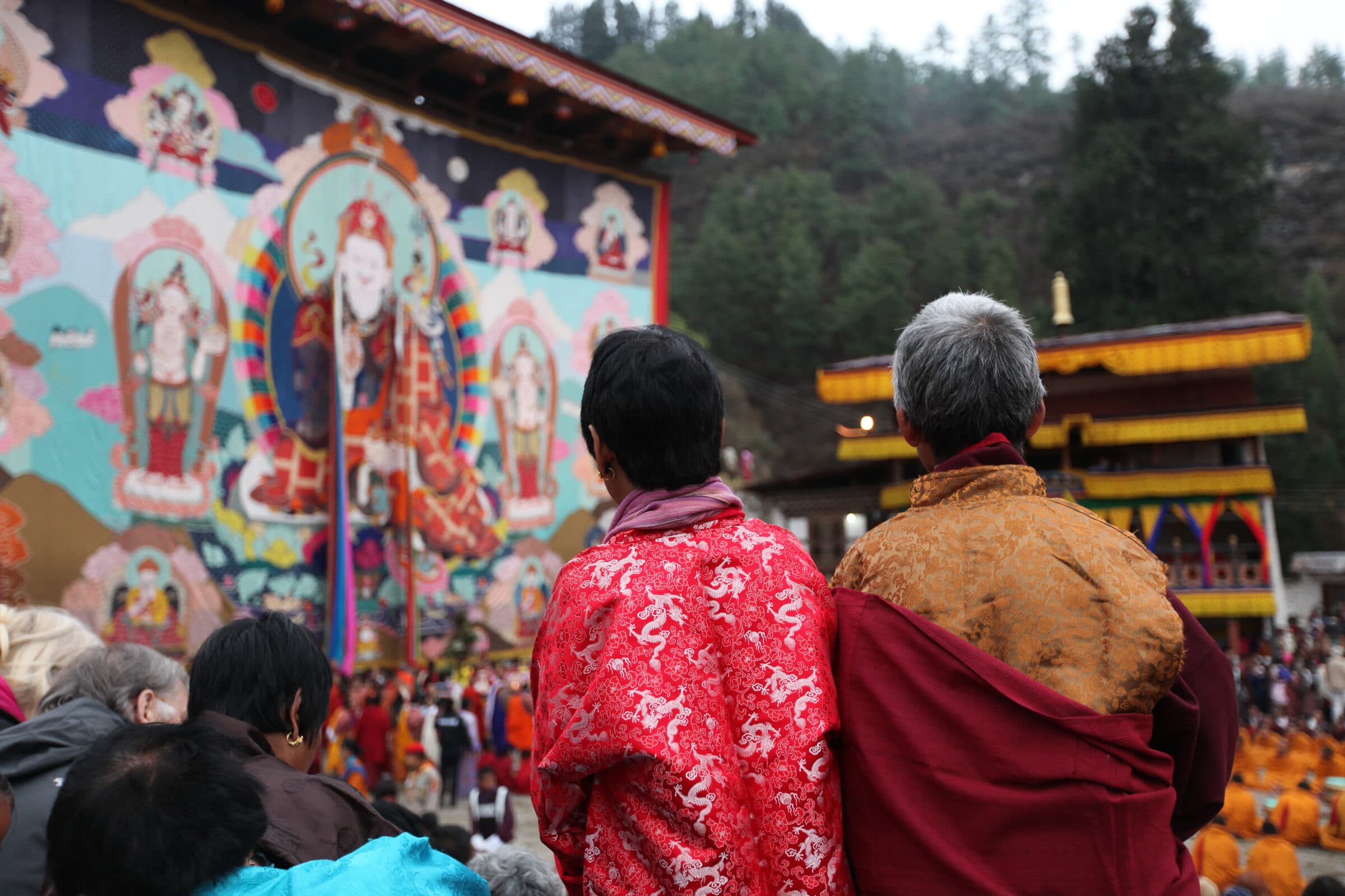 Tamshing Phala Choepa mask dance in the Tamshing Lhakhang courtyard, Bumthang