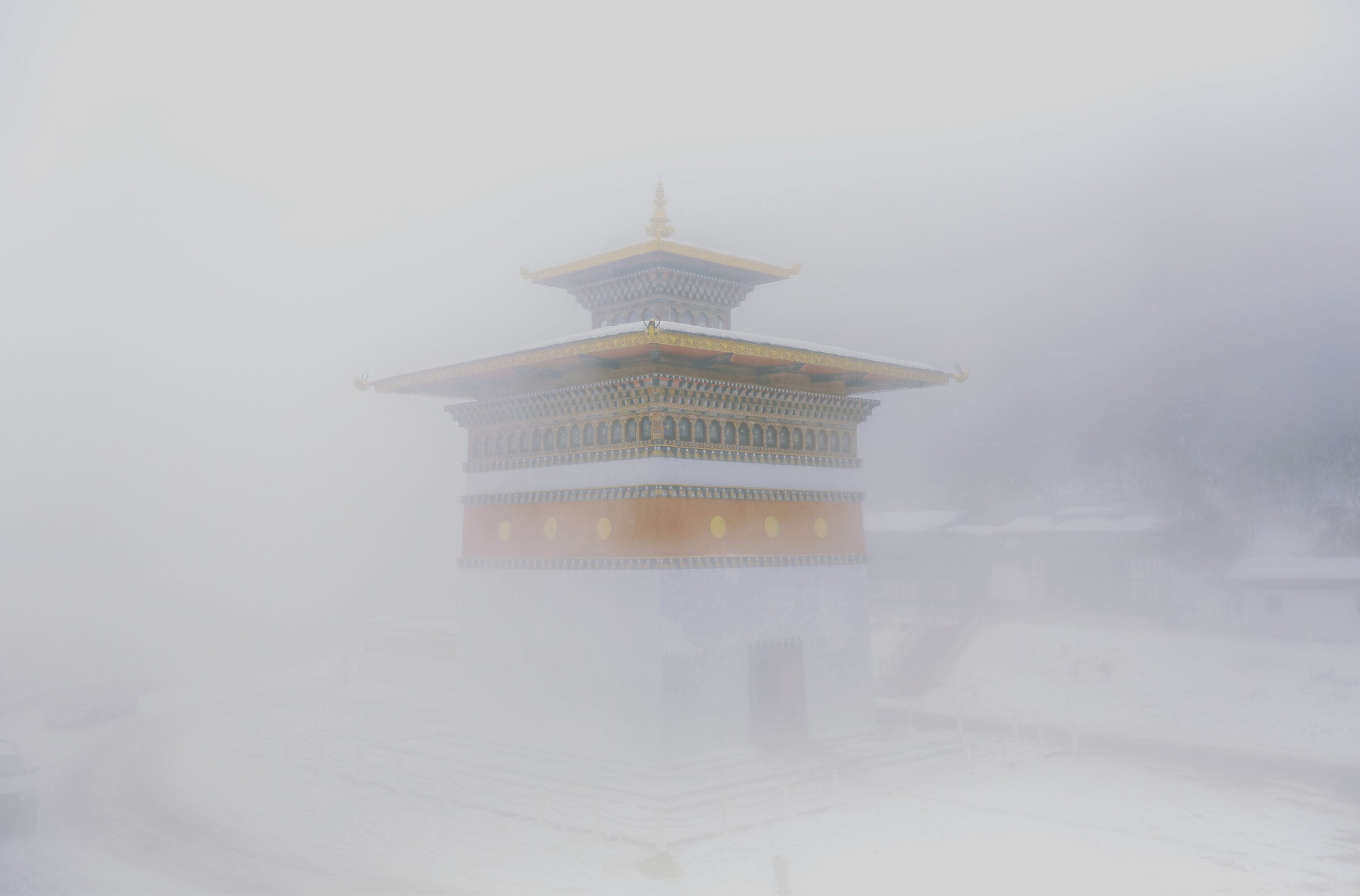 Bhutan — Dzong In Mist