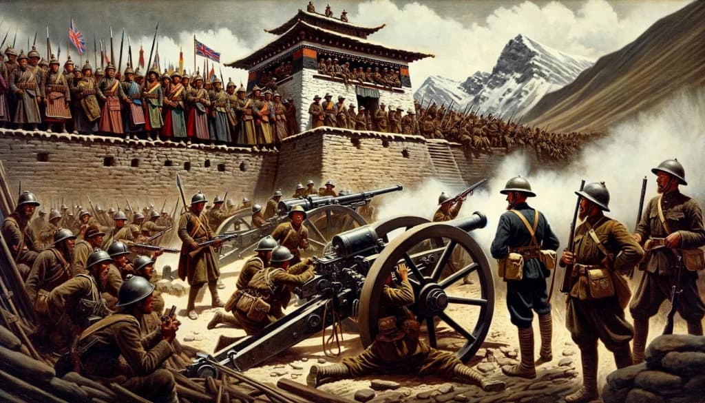His Majesty Ugyen Wangchuck wearing the raven-headed crown at Lhasa, 1904
