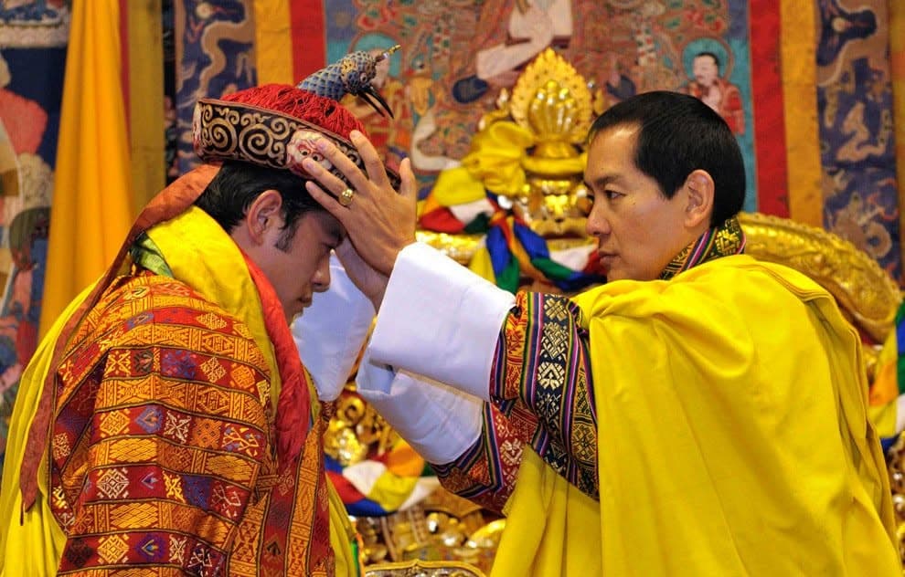 His Majesty the Fifth Druk Gyalpo at the formal coronation ceremony at Tashichho Dzong, 6 November 2008