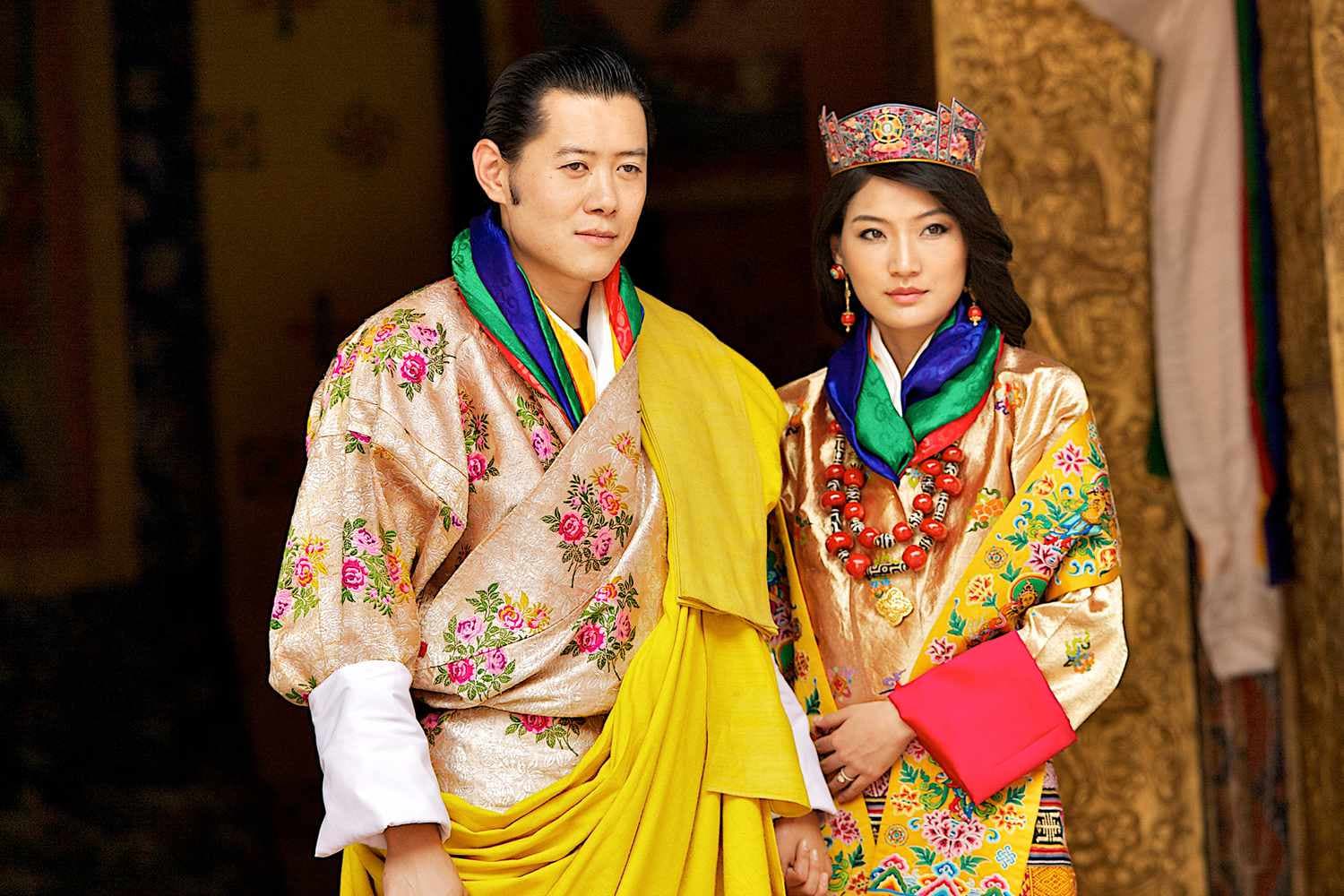 Their Majesties the Druk Gyalpo and Queen Jetsun Pema at the royal wedding ceremony at Punakha Dzong, 13 October 2011