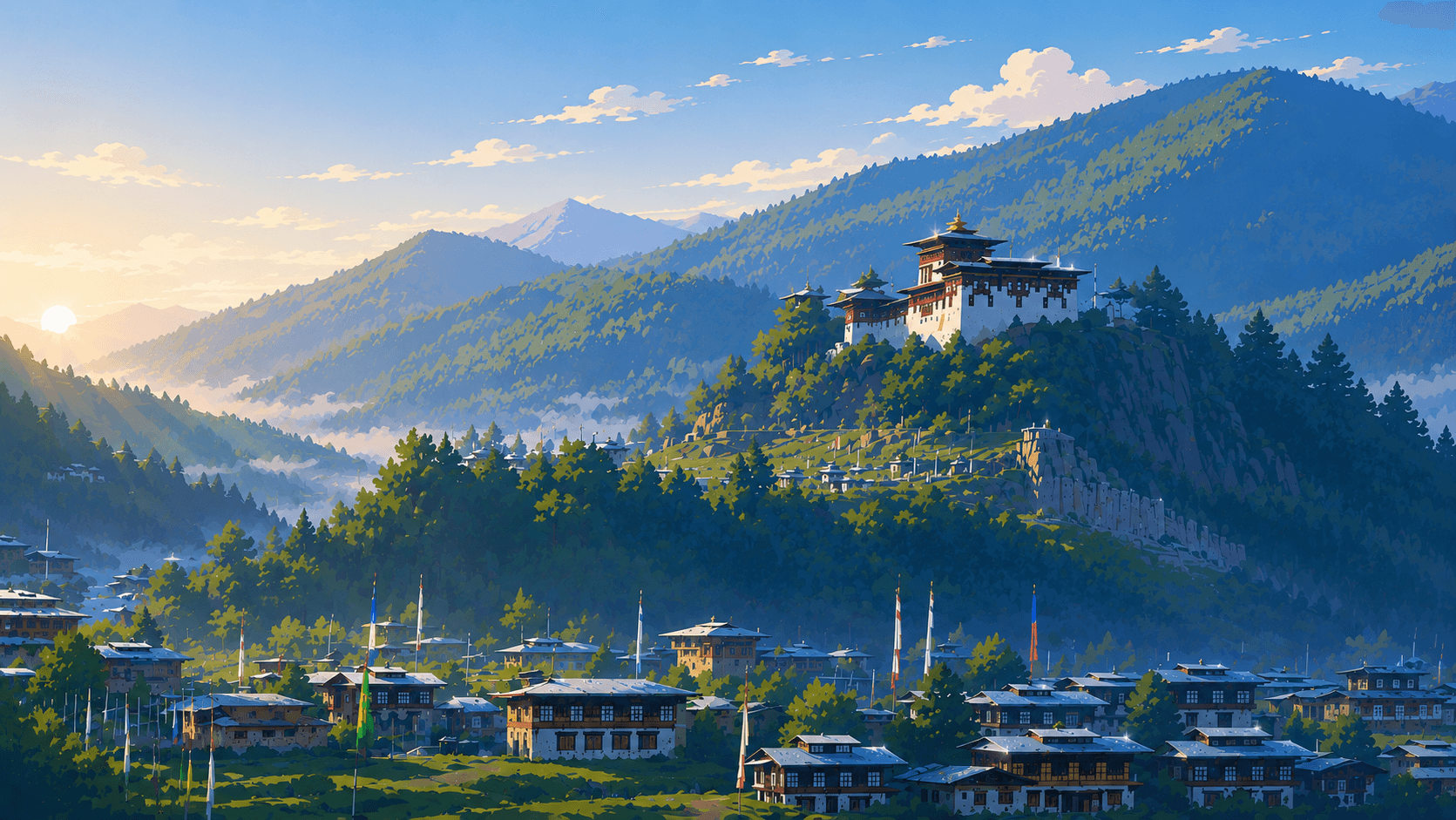 Bumthang — apple orchards, Kurjey Lhakhang, the four valleys