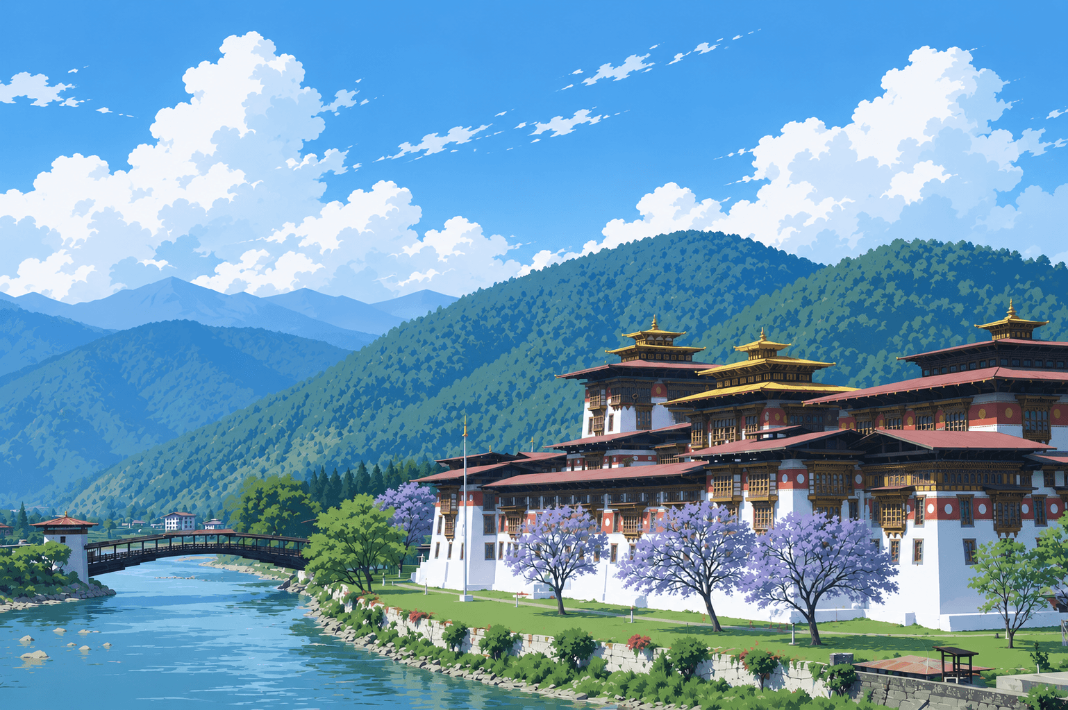 Punakha — the dzong at the confluence of Mo Chhu and Pho Chhu
